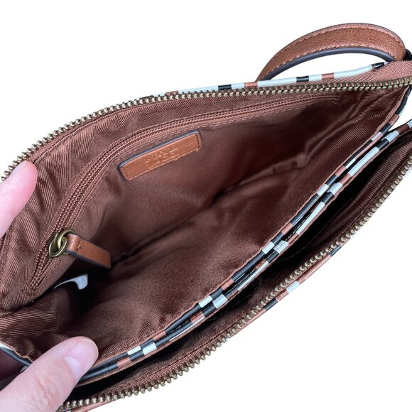 Frye & Co Faux Leather Brown Black & White Print Women's Crossbody Shoulder Bag - Picture 9 of 16